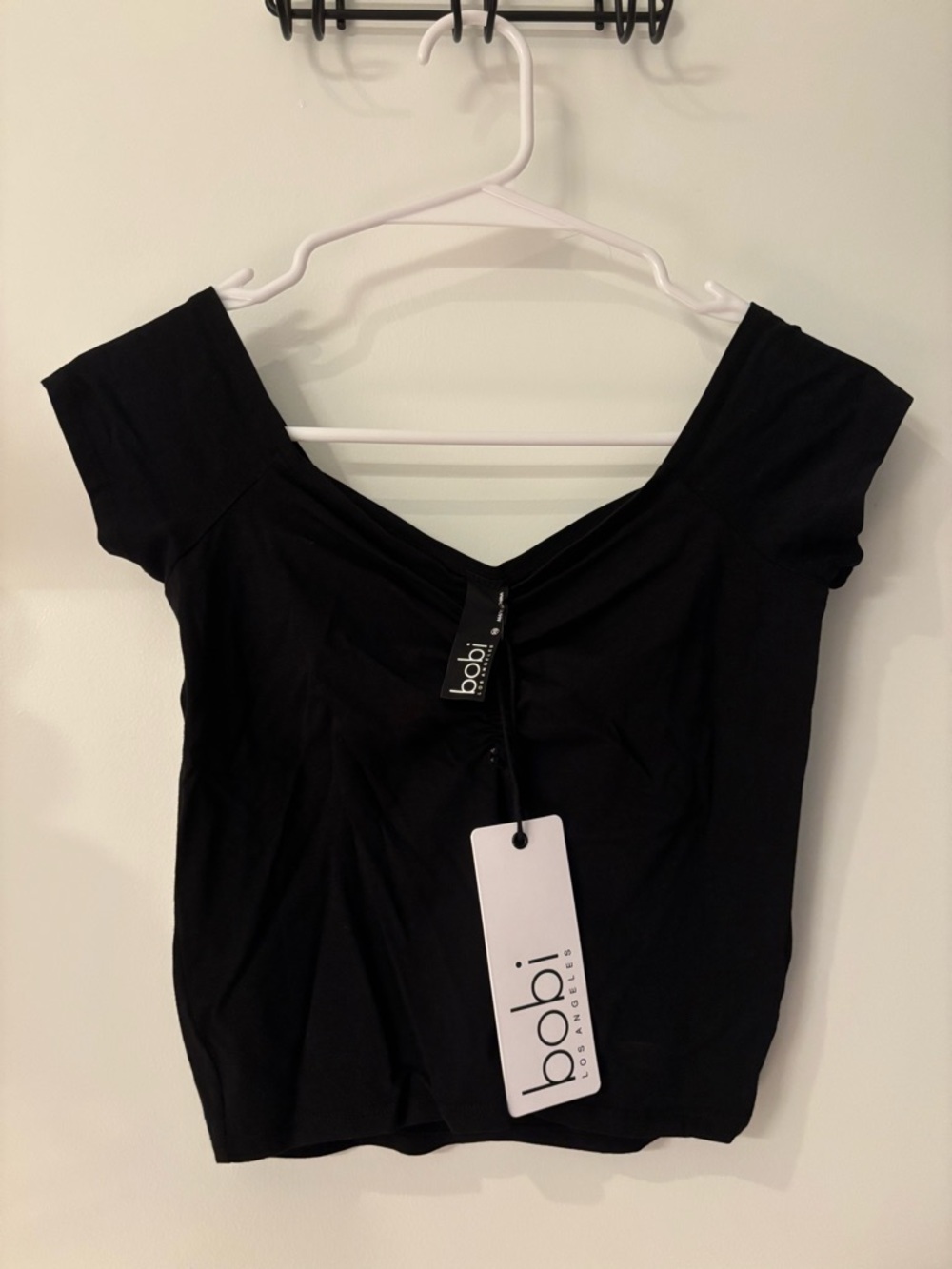 bobi Black Off-Shoulder V-Neck Crop Top